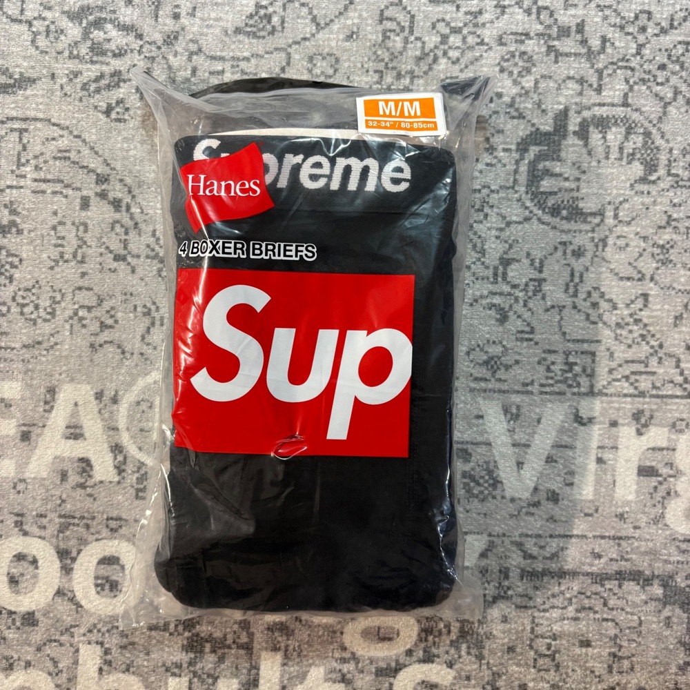 Supreme Hanes Boxer Briefs 4 Pack Black Mens Size Medium M New Underwear